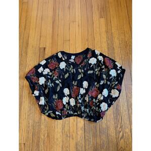 Akemi + Kin Blouse Womens XS/S Black Floral Embroidered Kimono Dolman Boho Top